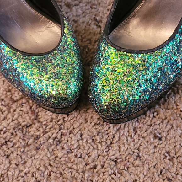 😍 🤤 green sequence glitter pump geometric heels - Picture 6 of 13